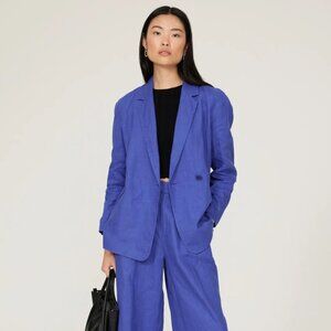 Madewell Double-Breasted Linen Blazer - Blue - Small (XXS)